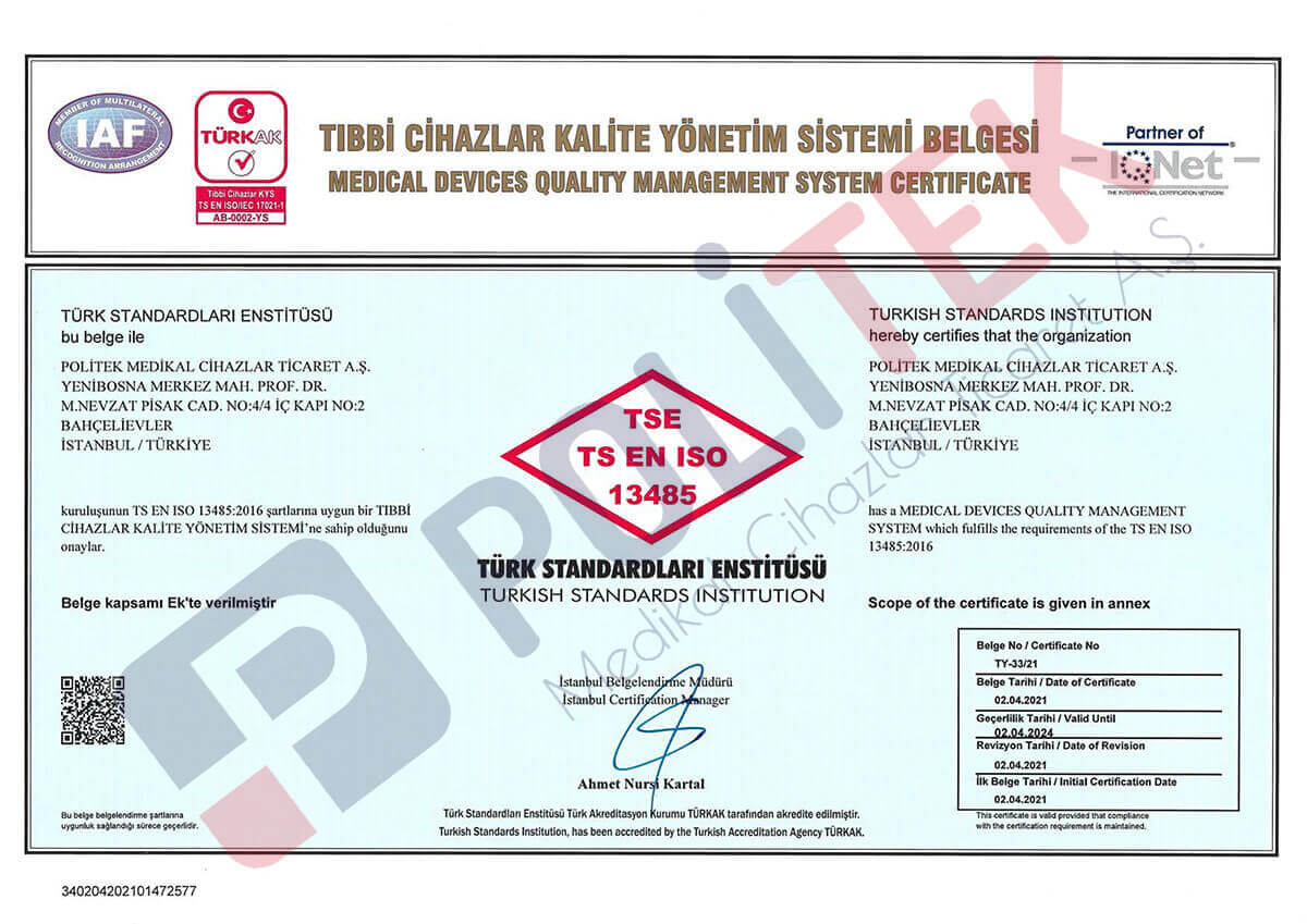 TS EN ISO 13485 Tıbbi Cihazlar Kalite Yönetim Sistemi Belgesi